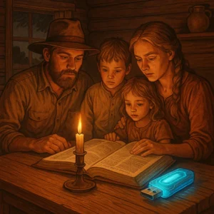 Семья изучает материалы с флешки без интернета