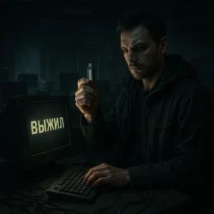 Киберхаос с флешкой "ВЫЖИЛ" и компьютером.