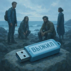 Флешка "ВЫЖИЛ" у океана с выжившими.